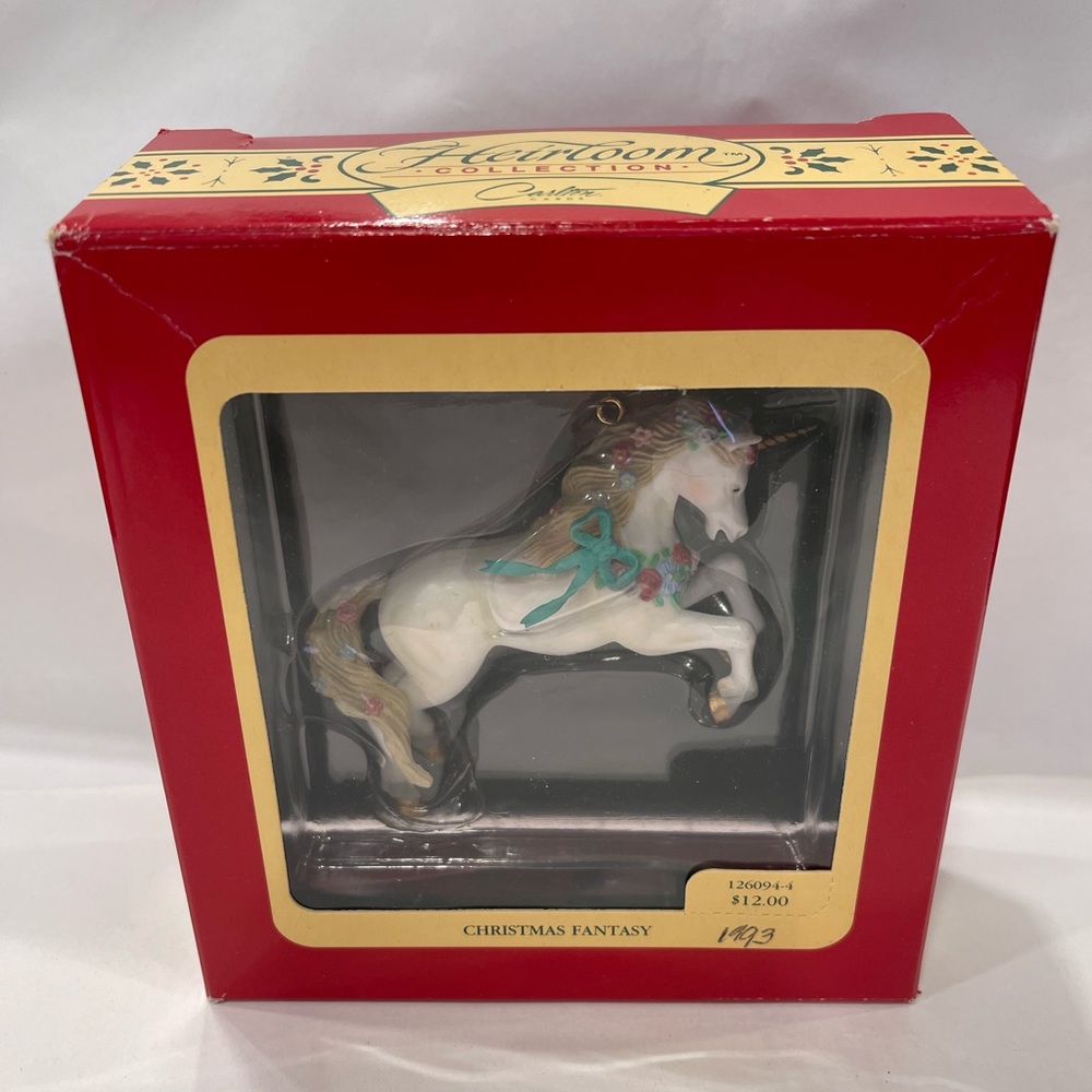 Carlton Cards Heirloom Collection Ornament Unicorn Ribbon Flowers FantasyVINTAGE